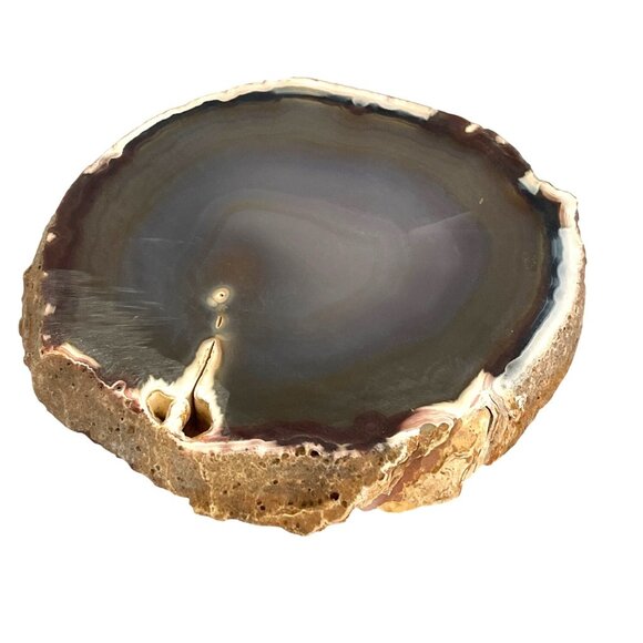 Polished Natural Stone Rock Agate Slice Round Midnight Blue Brown Grey 5 x 6 VTG - Picture 1 of 7